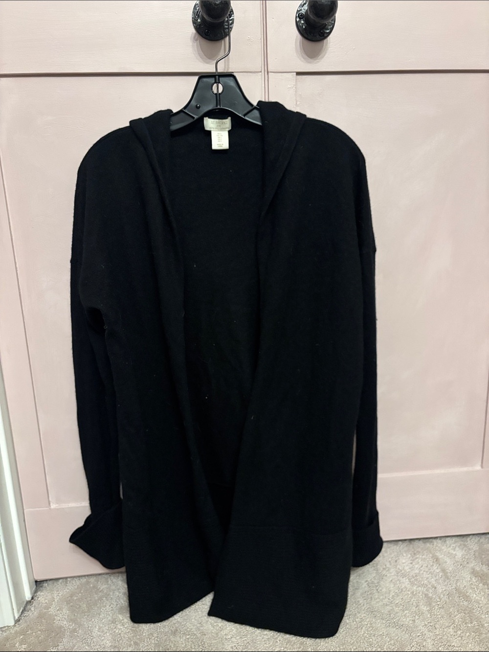 Black Hooded Open-Front Women's Cashmere Sweater